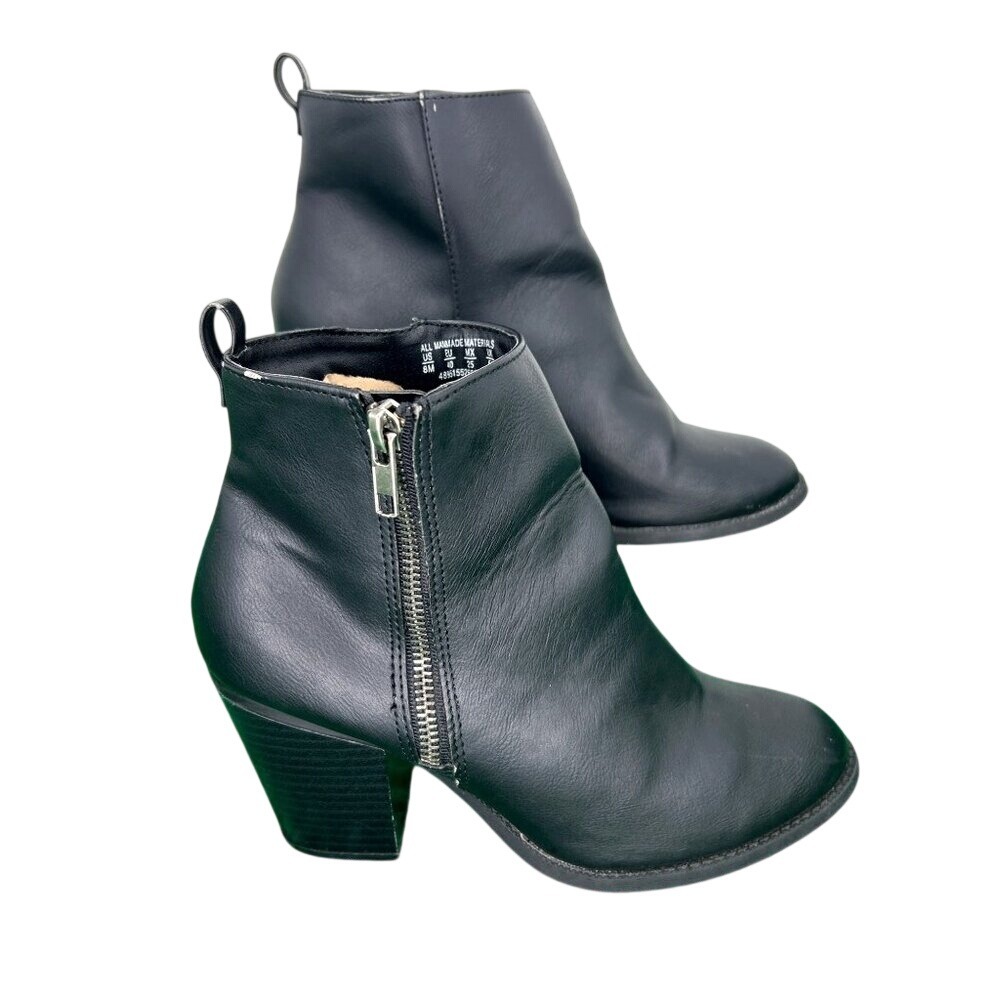 Attention Black Ankle Boots Women's Size 8M‎ Block Heel Side Zip